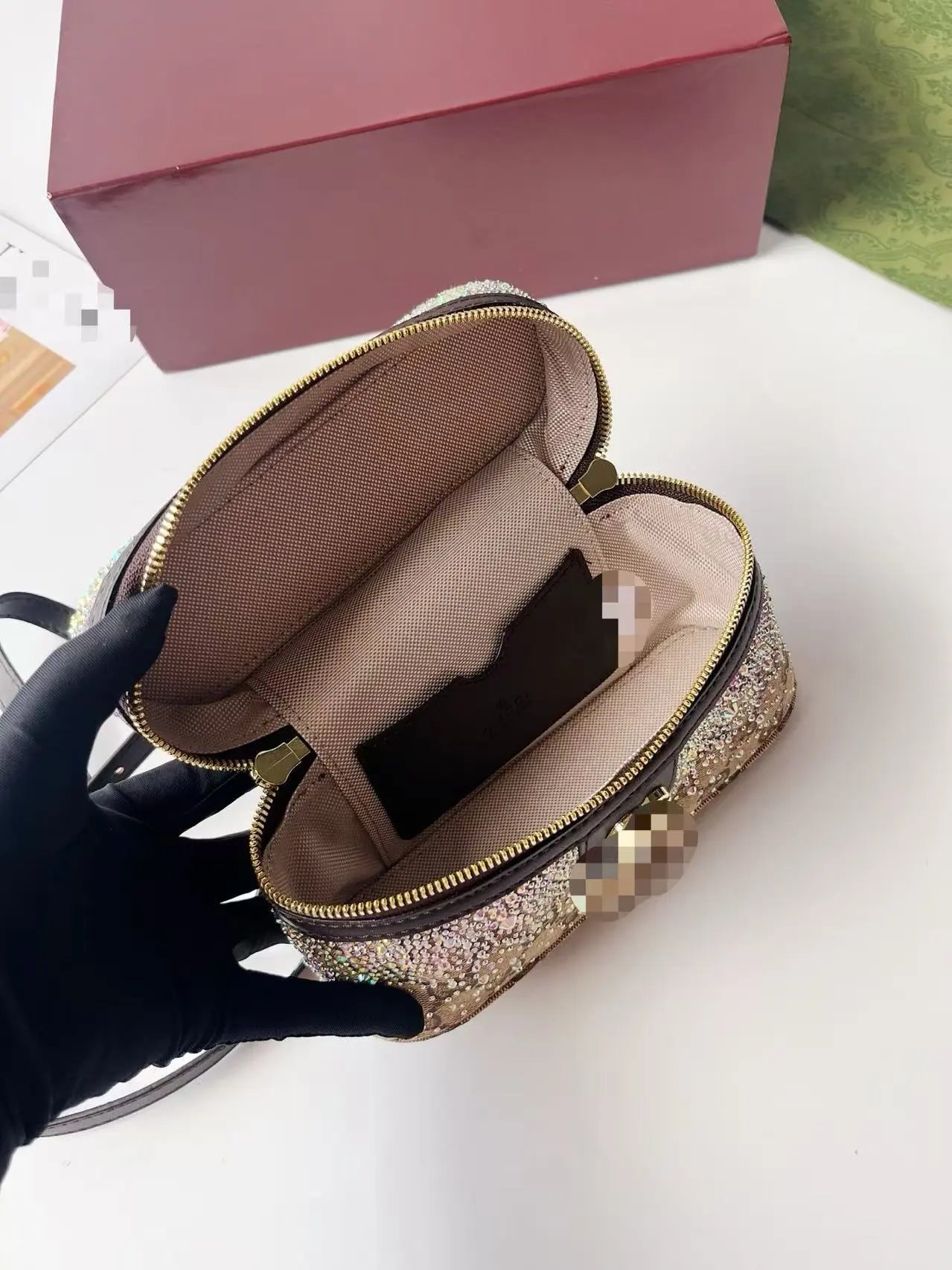 Design Crystal-Embellished Mini Crossbody Bag in Gold Gradient - 2