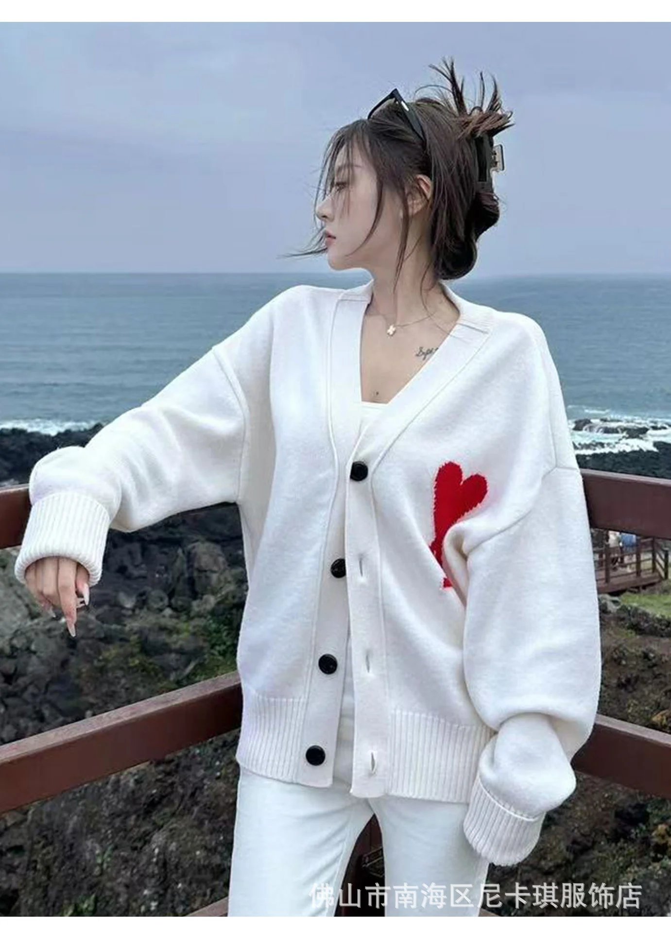 Design V-Neck Knit Cardigan Lavender Cardigan - 11