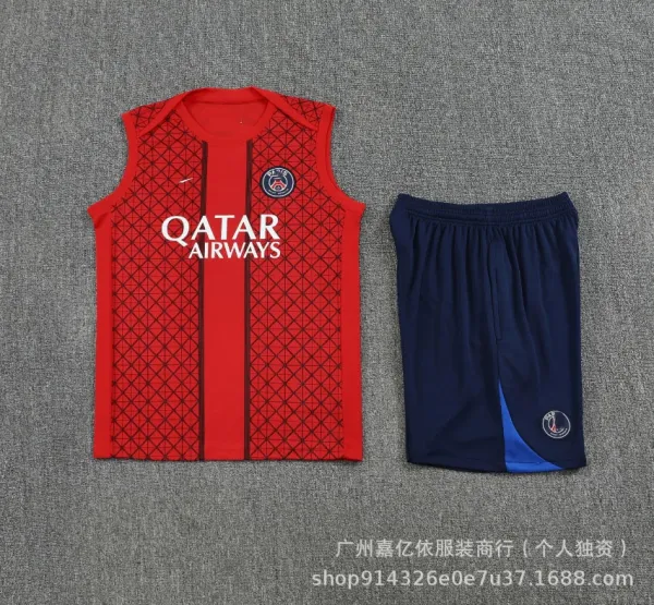 Paris Saint-Germain Training Vest and Shorts Set Red / Navy - 1