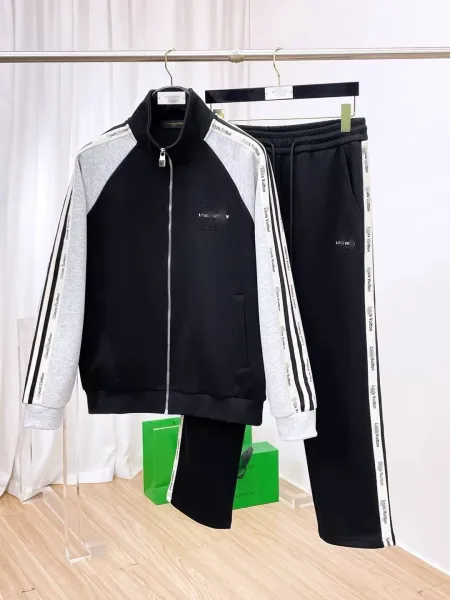 Louis Vuitton Monogram Tape Track Jacket and Sweatpants Black / Gray Tracksuit - 1
