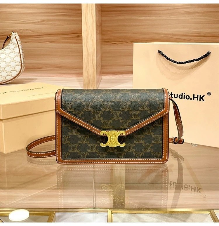 Design I.T Studio.HK C-Logo Crossbody Bag Olive Green with Tan Leather Trim Crossbody Bags - 14