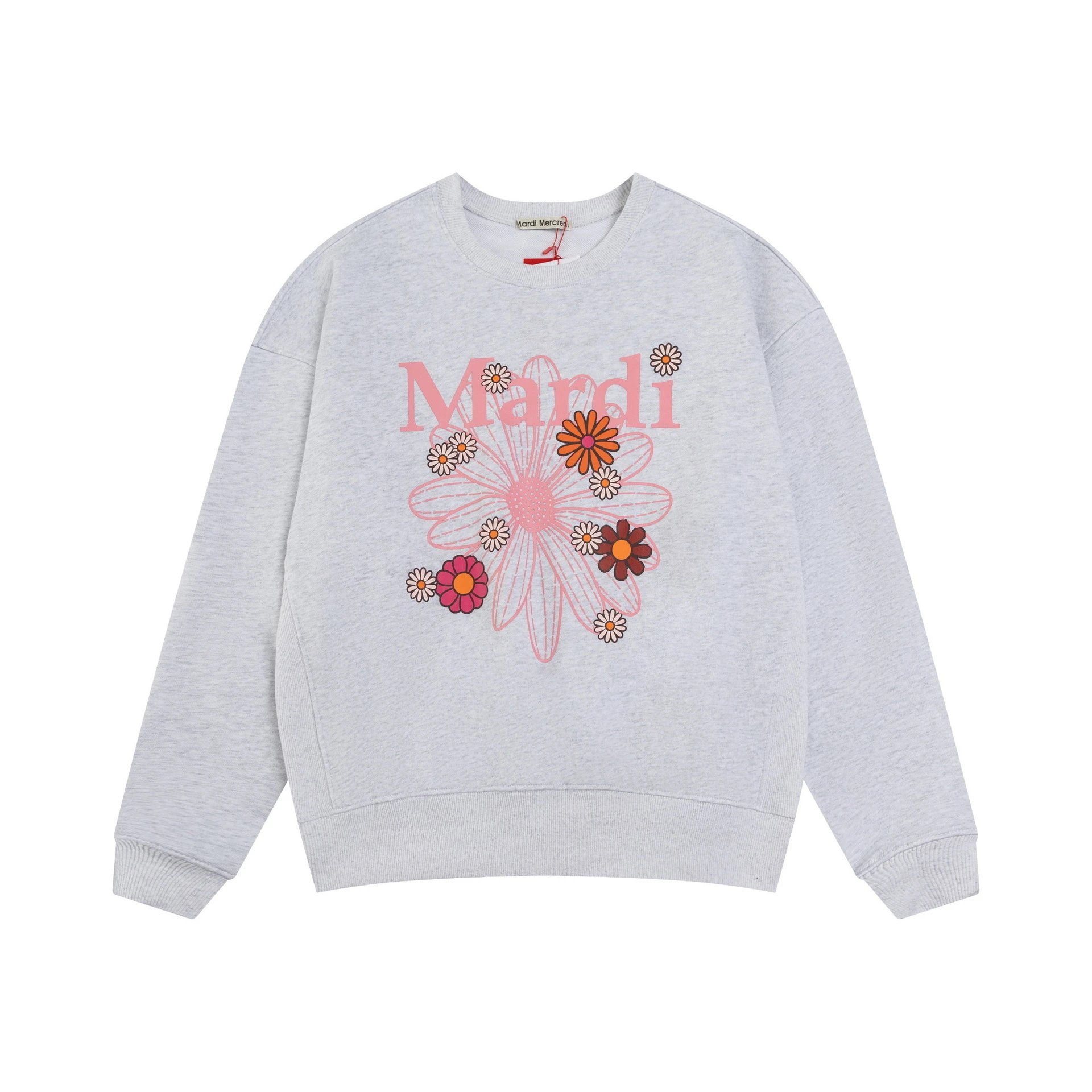 Mardi Mercredi Floral Print Crewneck Sweatshirt Gray Hoodie - 5