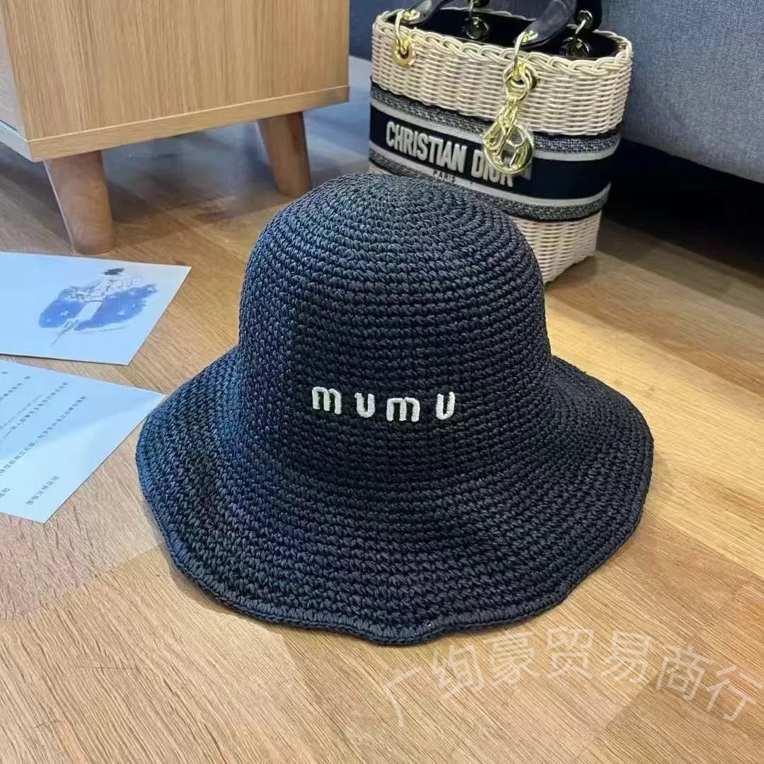 Miu Miu Woven Straw Bucket Hat Beige - 4