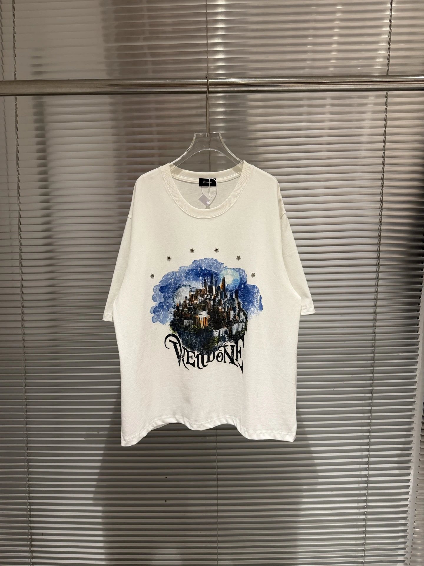 Design Wetdone Cityscape Cloud Print Black Oversized T-Shirt T-Shirts - 13