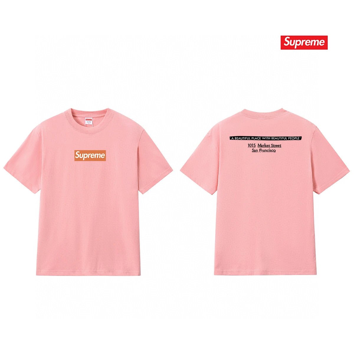 Supreme T-Shirts Graphic Print Short-Sleeve T-Shirt — S 221 Pink