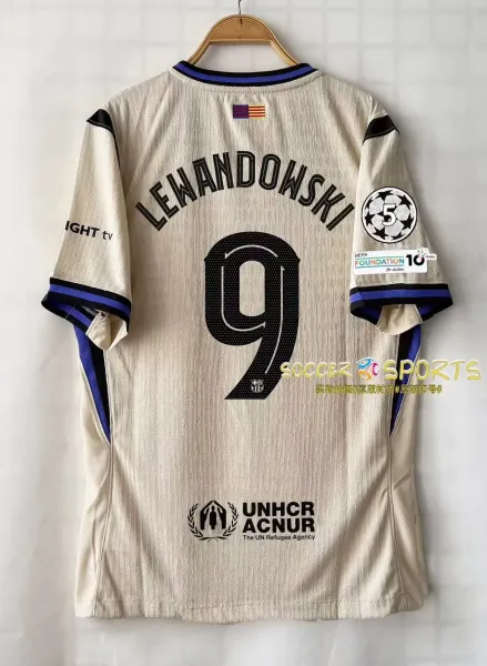 FC Barcelona 2023-24 Away Jersey Beige Lewandowski #9 - 1