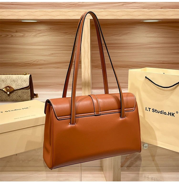 Design I.T Studio.HK Structured Leather Shoulder Bag Cognac Shoulder Bags - 19