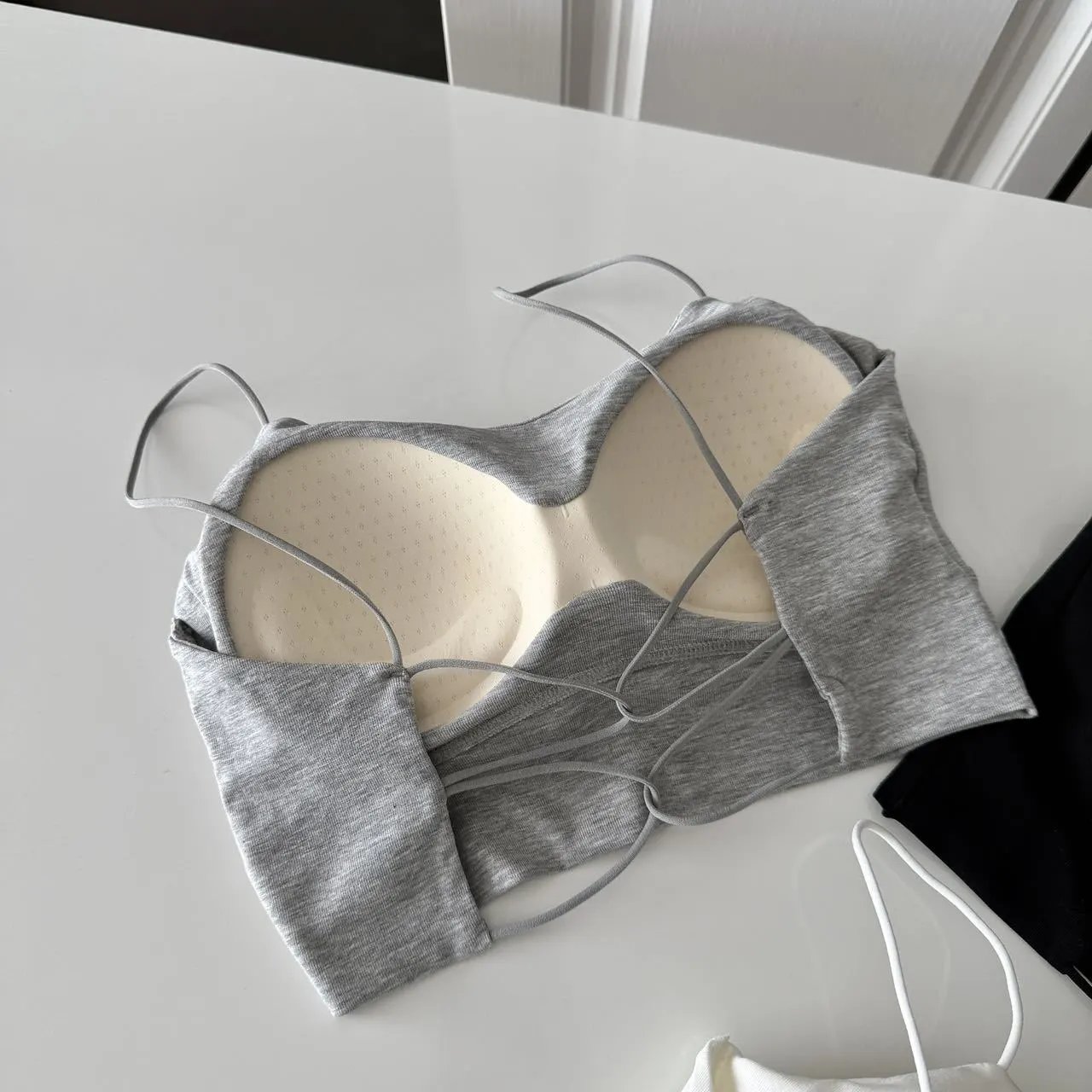 Alo Yoga Essential Seamless Sports Bra in Gray, Black, and Ivory Activewear - 5
