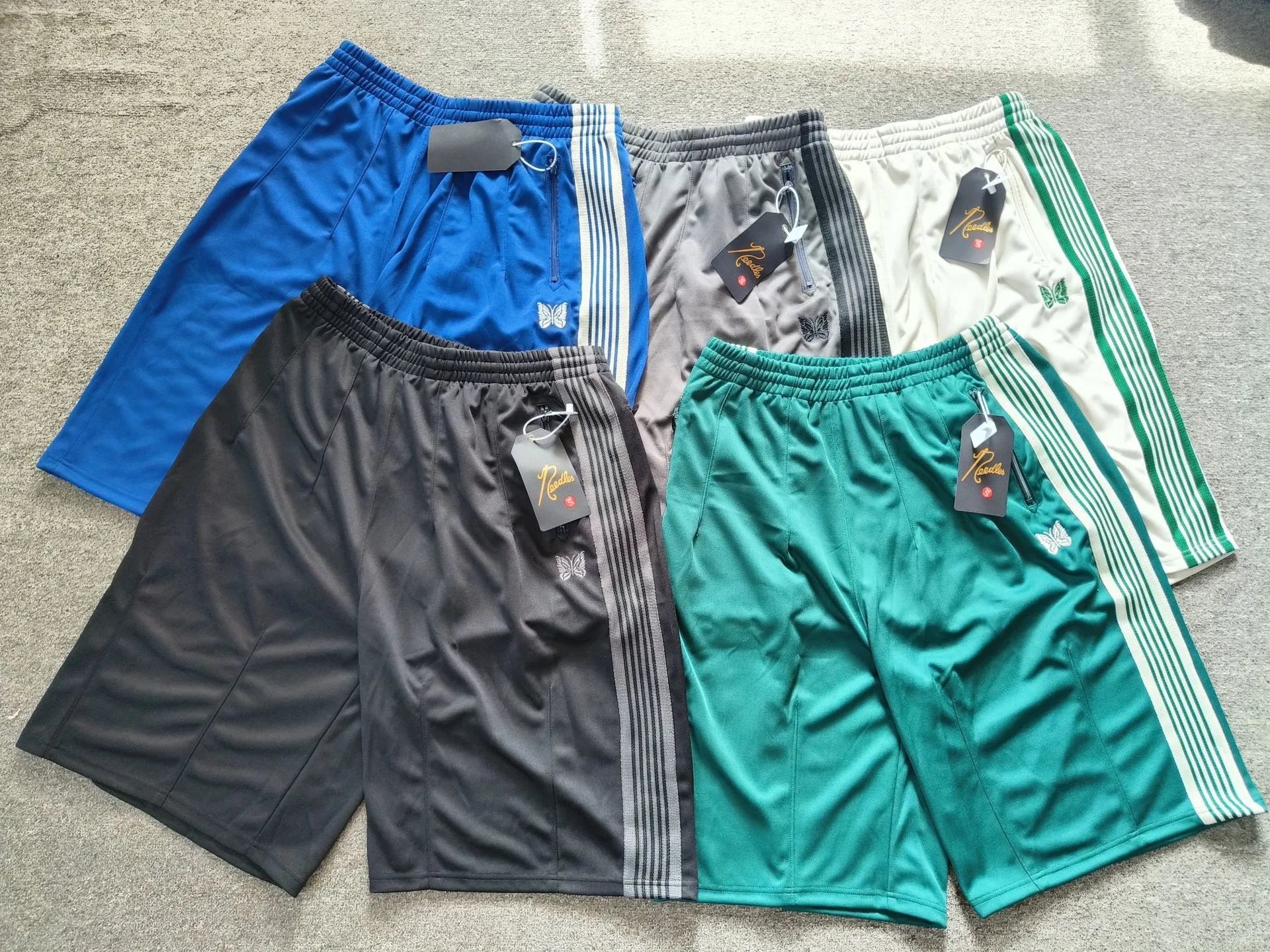 Needles Track Shorts Blue with White Stripe and Butterfly Embroidery - 4