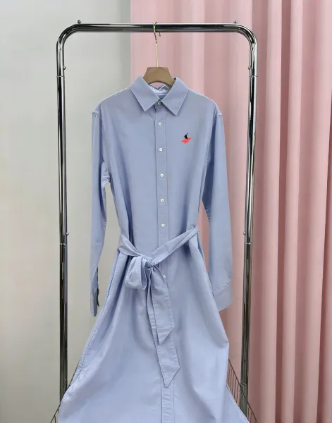 Design Shirt Dress in Light Blue with Embroidered Logo - 1