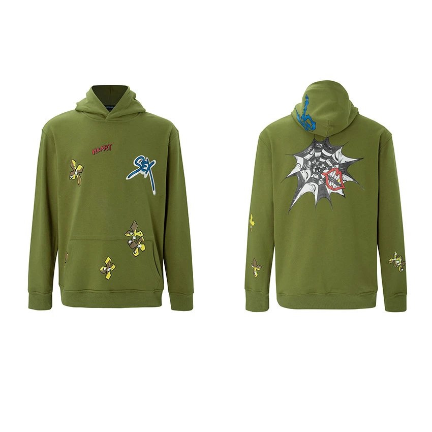 Design Hoodie White with Red Sleeve Logos - 73
