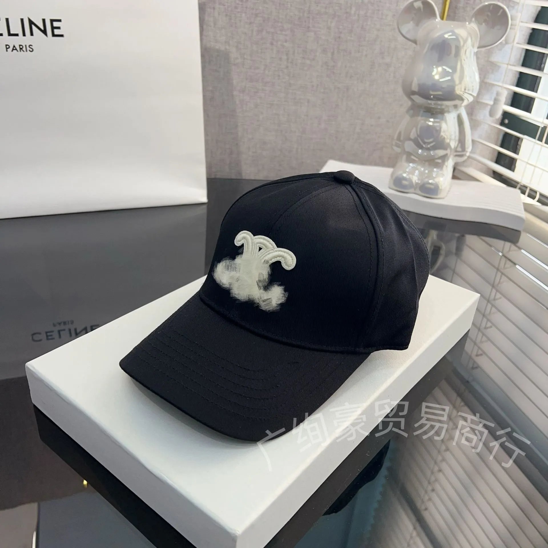 Design Abstract Ink Print White Baseball Cap - 6