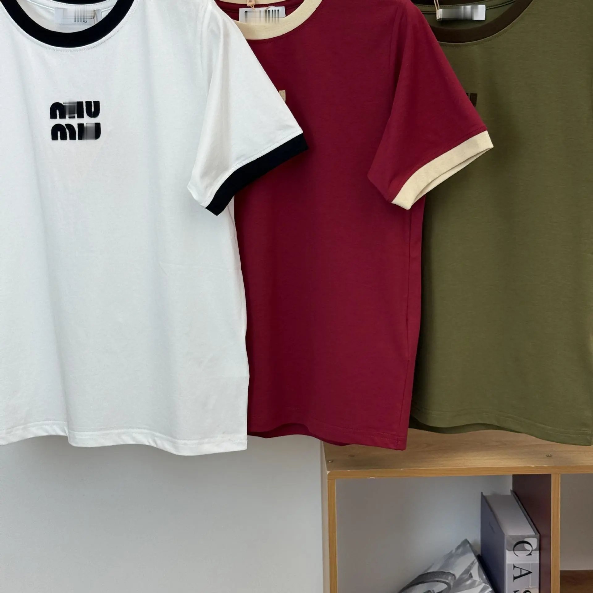 Miu Miu Logo Ringer T-Shirt Burgundy - 5