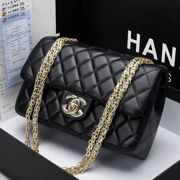 Chanel Classic Flap Bag Black Quilted Leather Gold-Chain Shoulder Bag - 1