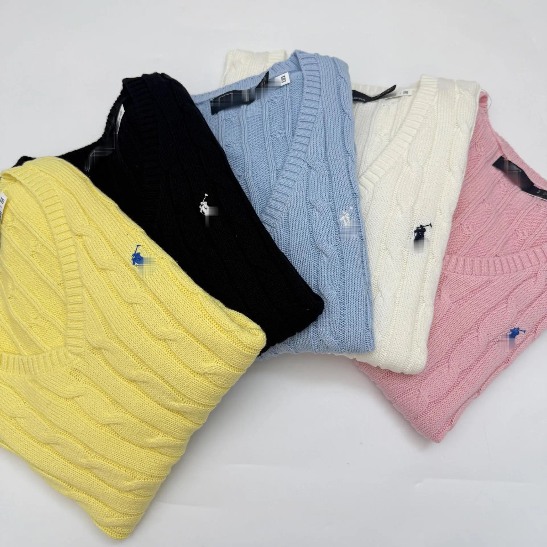 Polo Ralph Lauren Cable Knit V-Neck Short Sleeve Sweater Black - 11