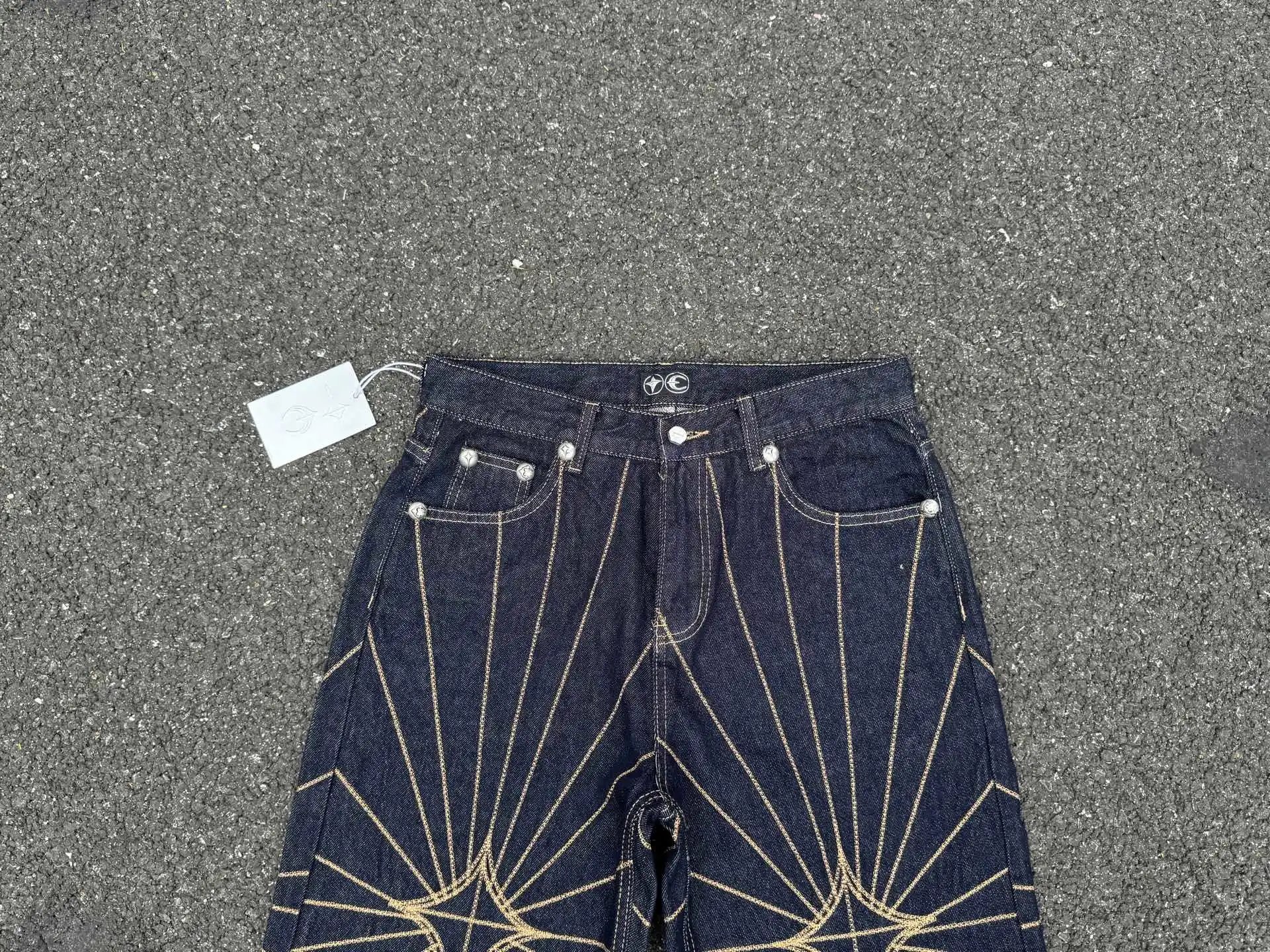 Denim Tears Starburst Embroidered Raw Hem Jeans - 9