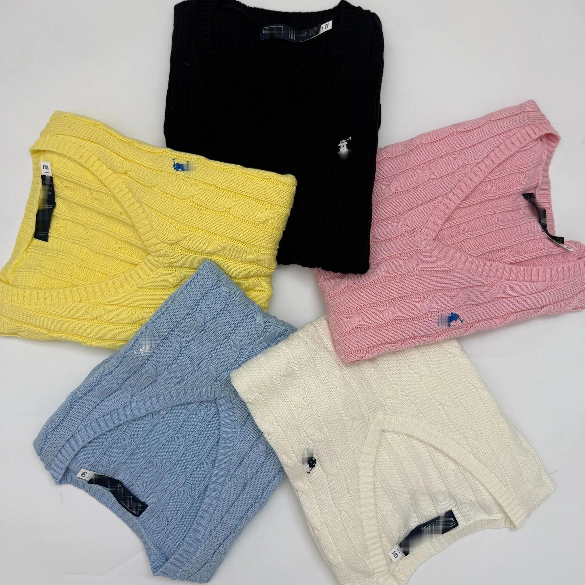 Polo Ralph Lauren Cable Knit V-Neck Short Sleeve Sweater Black - 13