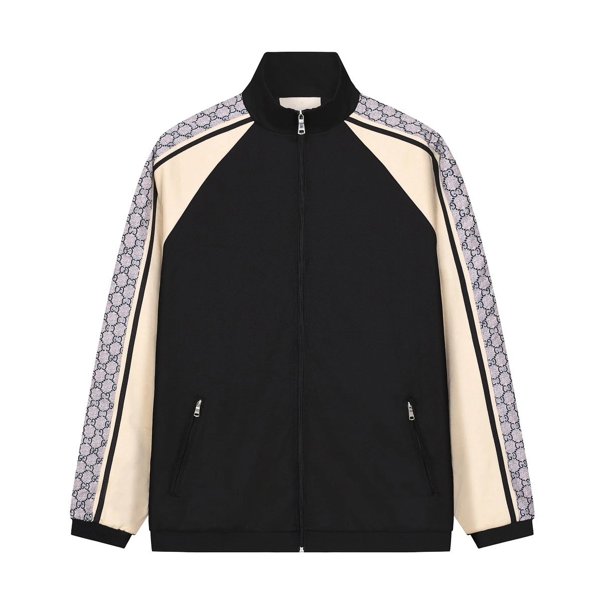Gucci GG Pattern Track Jacket Black Beige Outerwear - 4