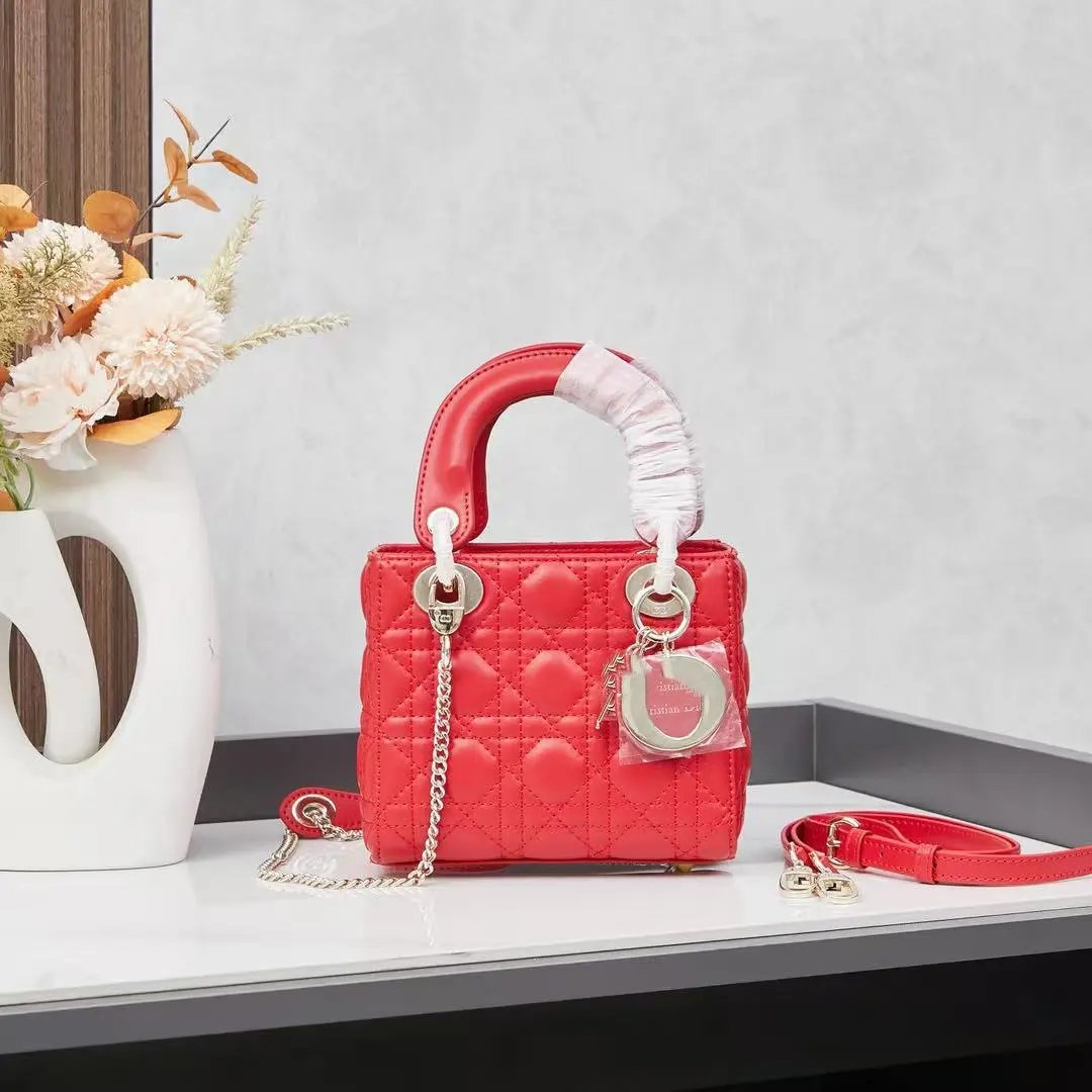 Dior Lady Dior Mini Red Quilted Leather Handbag - 3
