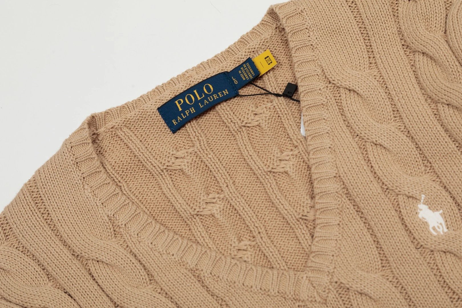 Polo Ralph Lauren Cable Knit V-Neck Sweater White - 5