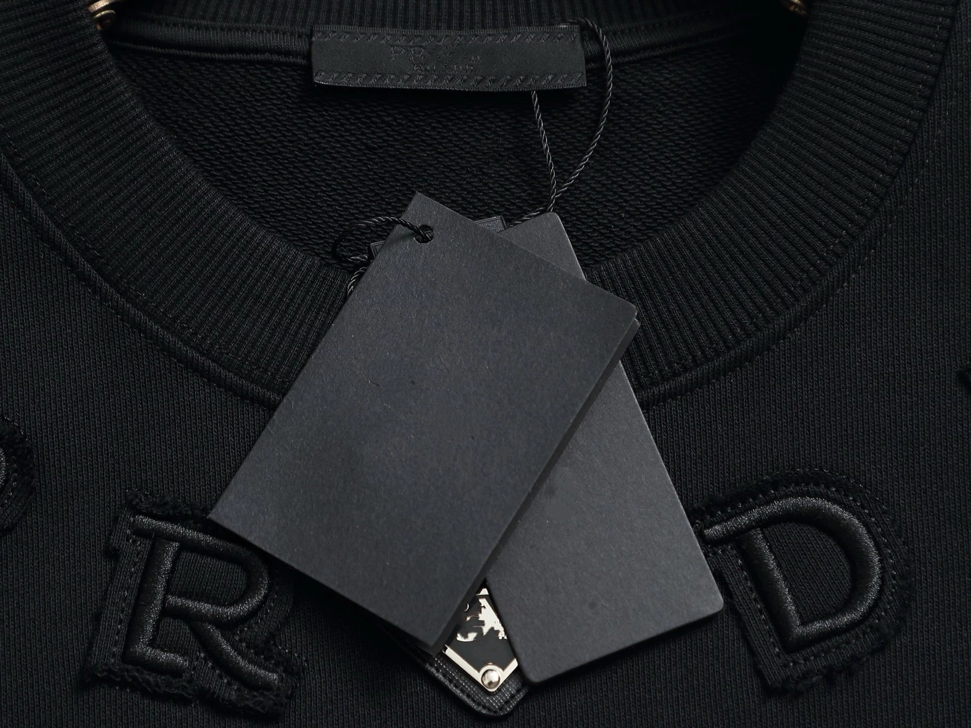 Prada Logo Embroidered Black Hoodie - 44