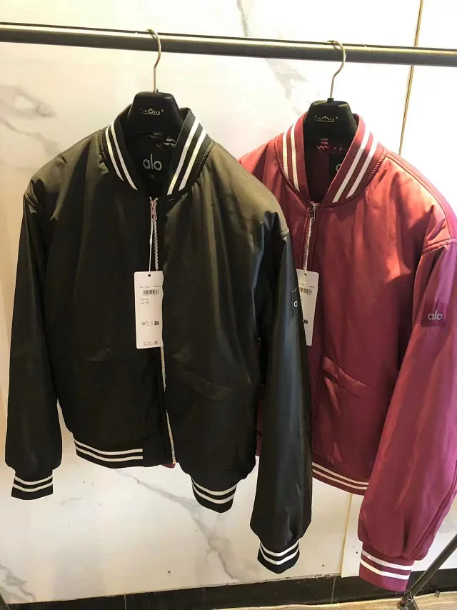 Alo Jackets Padded satin bomber jacket with striped rib-knit trim product detail image 7