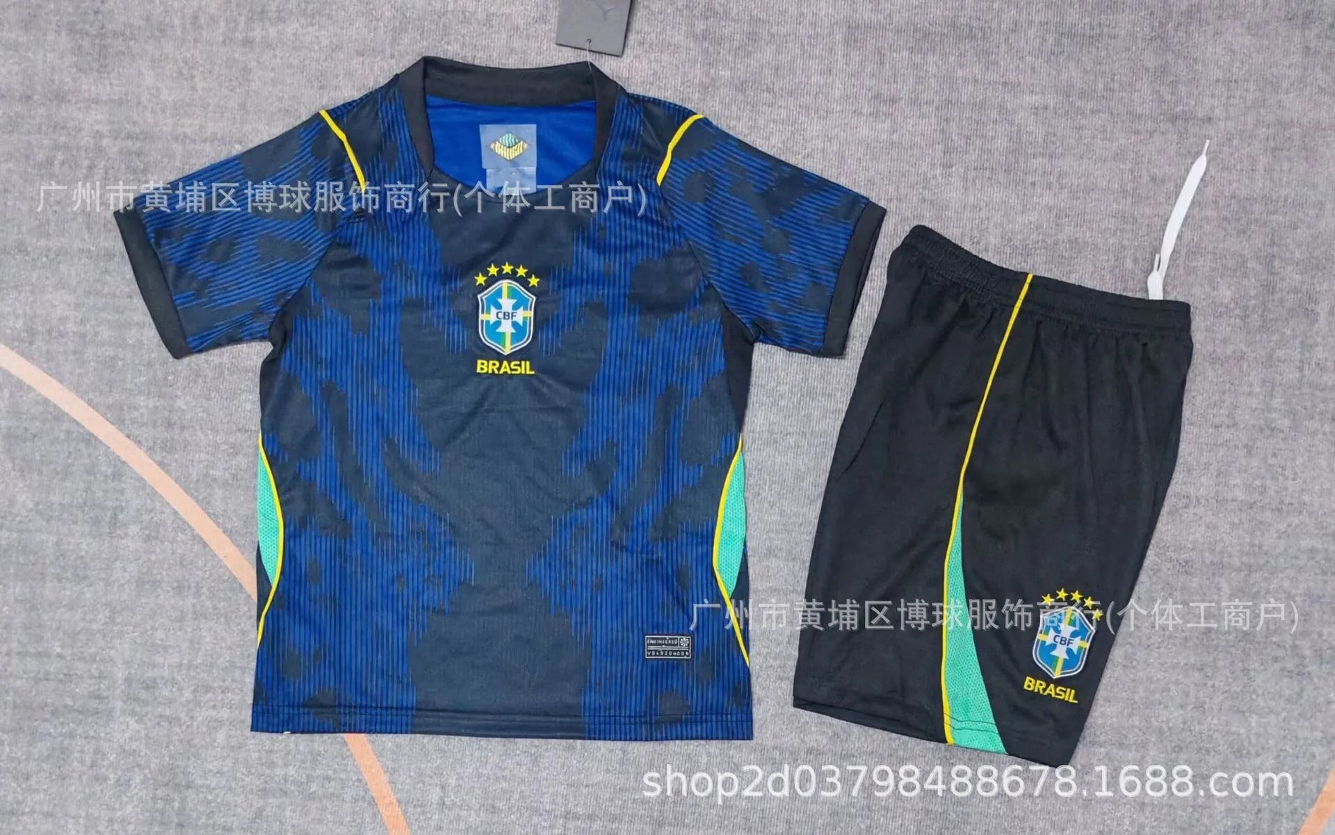 CBF Brazil National Team Home Kit Yellow / Blue Jersey and Shorts - 12