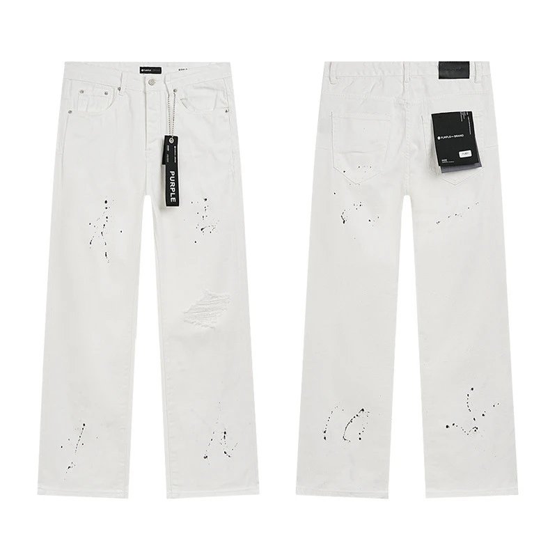 Purple Brand Paint Splatter Distressed White Jeans - 41