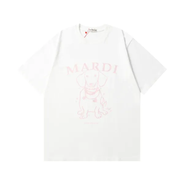 Mardi Mercredi Dog Print Pink Graphic T-Shirt White - 1