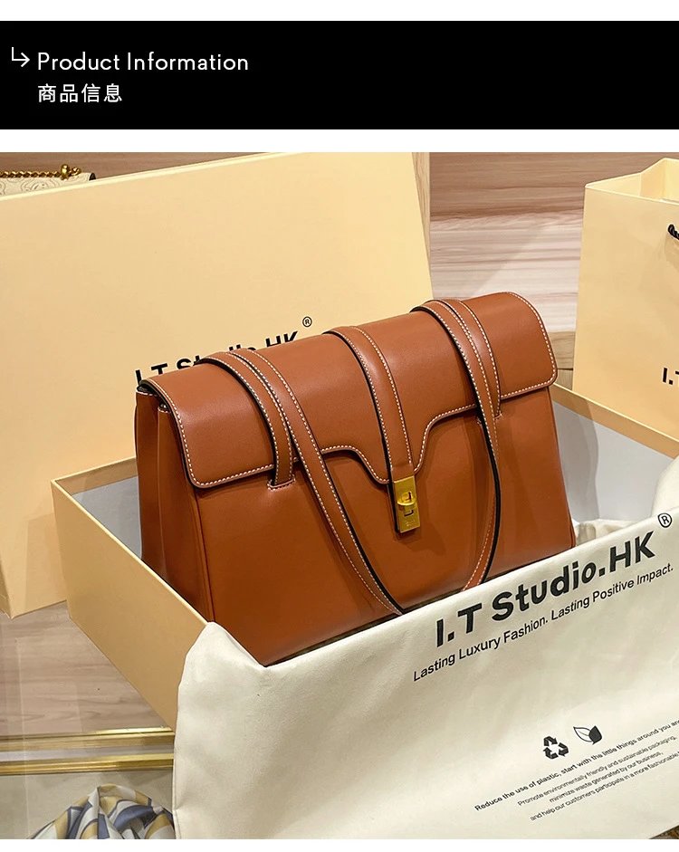 Design I.T Studio.HK Structured Leather Shoulder Bag Cognac Shoulder Bags - 4