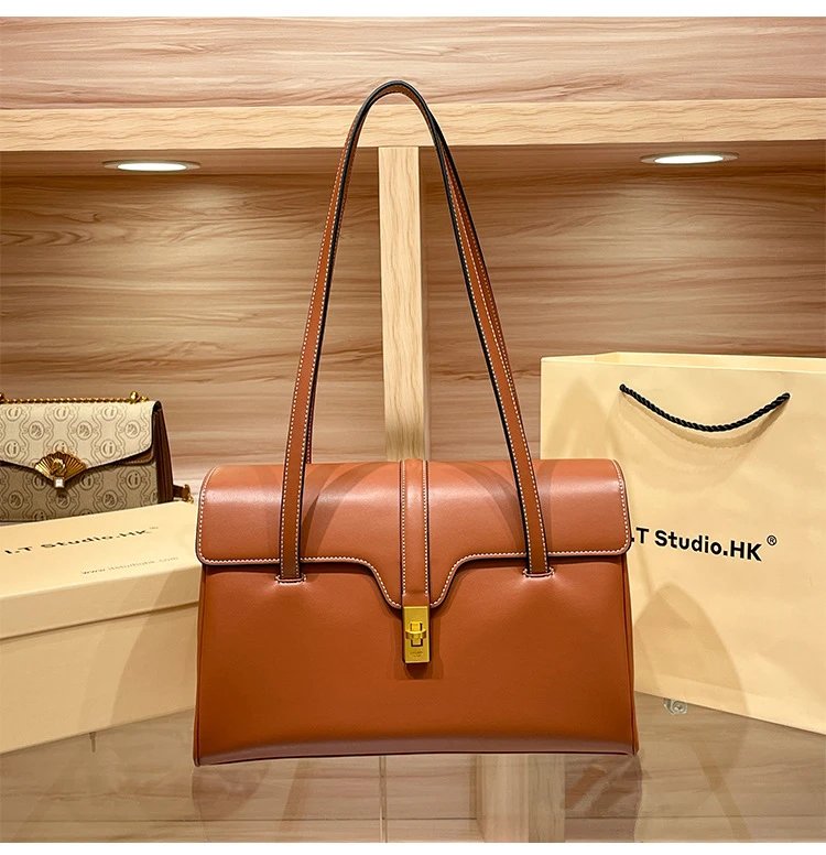 Design I.T Studio.HK Structured Leather Shoulder Bag Cognac Shoulder Bags - 15