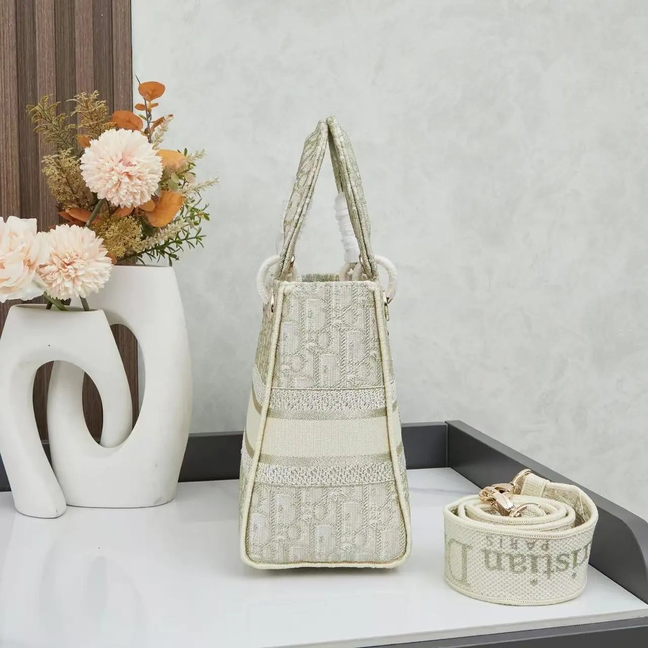 Dior Lady Dior Black and White Baroque Print Handbag - 7