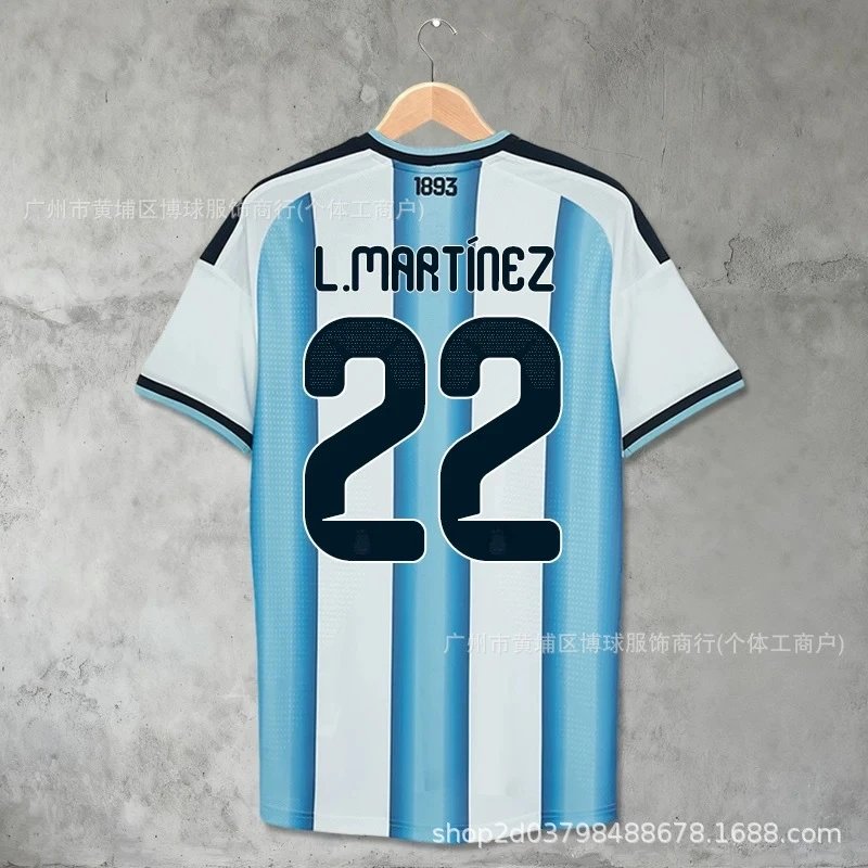 Design Argentina National Team Home Jersey J. Álvarez #9 Blue and White Stripes Football Jersey - 10