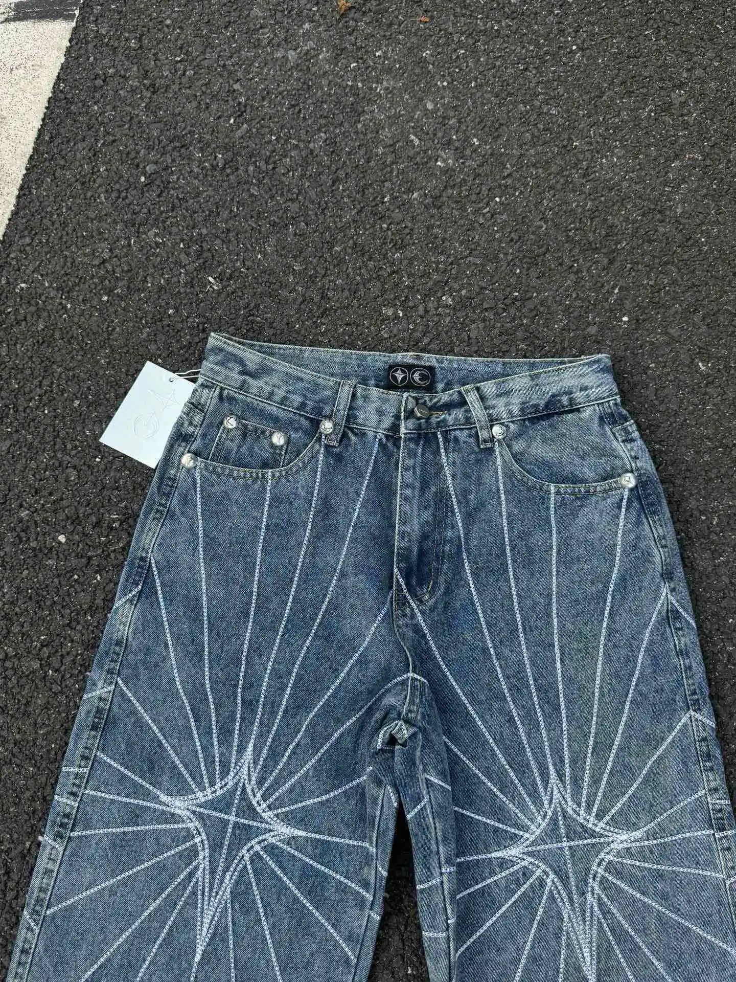 Denim Tears Starburst Embroidered Raw Hem Jeans - 23