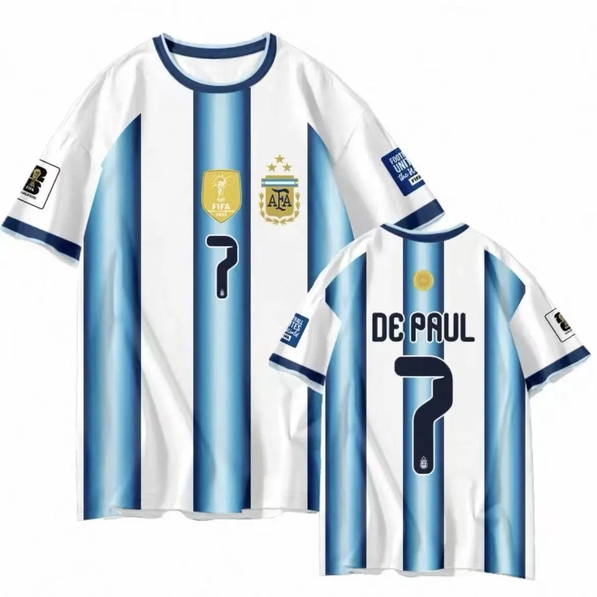 AFA Argentina National Team L. Martínez #22 Home Jersey Blue and White Striped Soccer Jersey - 2