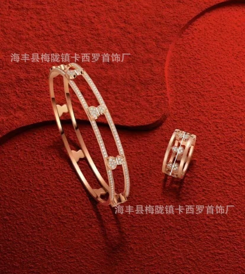 Design Oeelin Double Heart Bangle Gold Bracelet Jewelry - 2