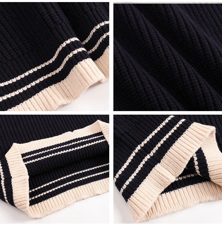 AMI Paris V-Neck Knit Sweater Beige with Red Trim - 9