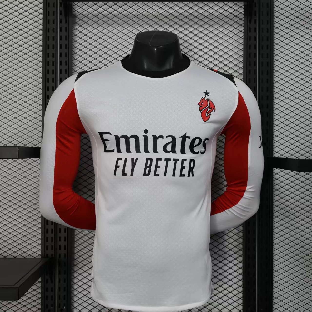 AC Milan Home Long-Sleeve Jersey Red and Black Stripes - 4