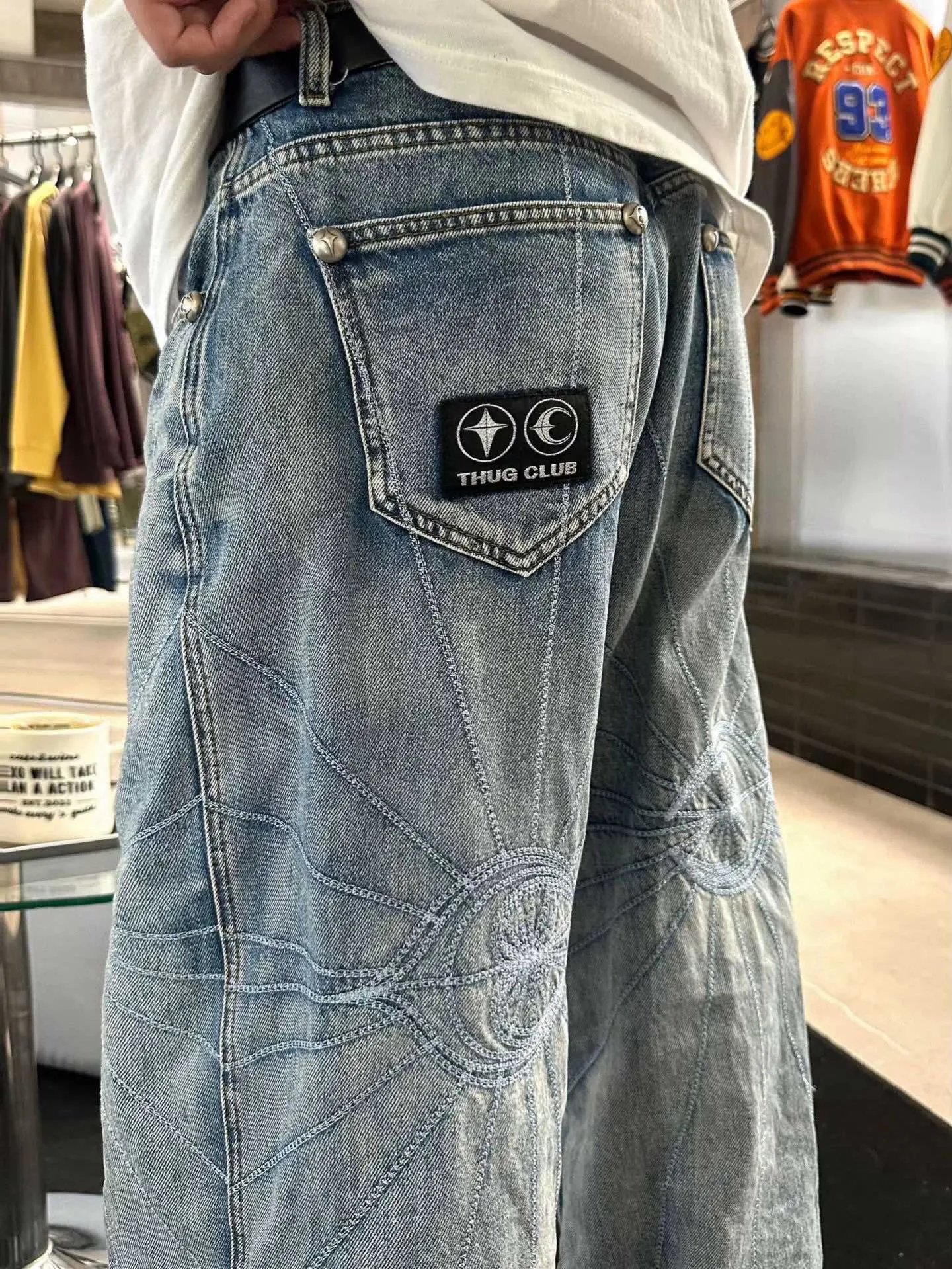 Denim Tears Starburst Embroidered Raw Hem Jeans - 13