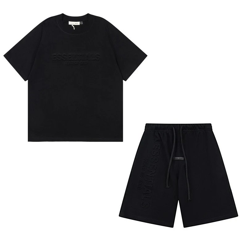 Fear of God Essentials Embossed Logo Heather Gray T-Shirt and Shorts Set - 15