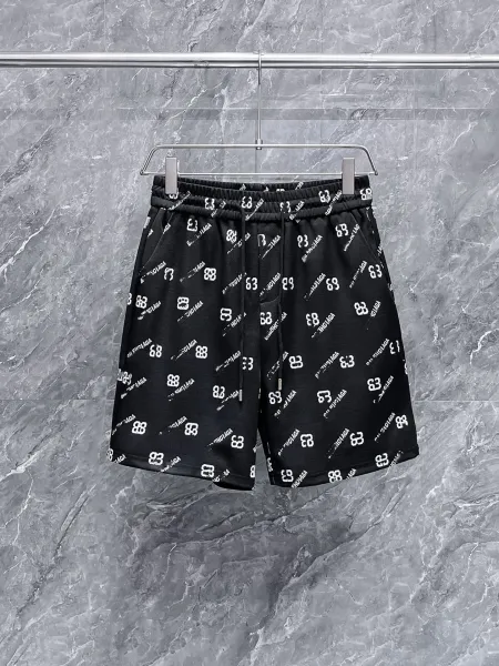 Balenciaga Logo Print Black Shorts - 1