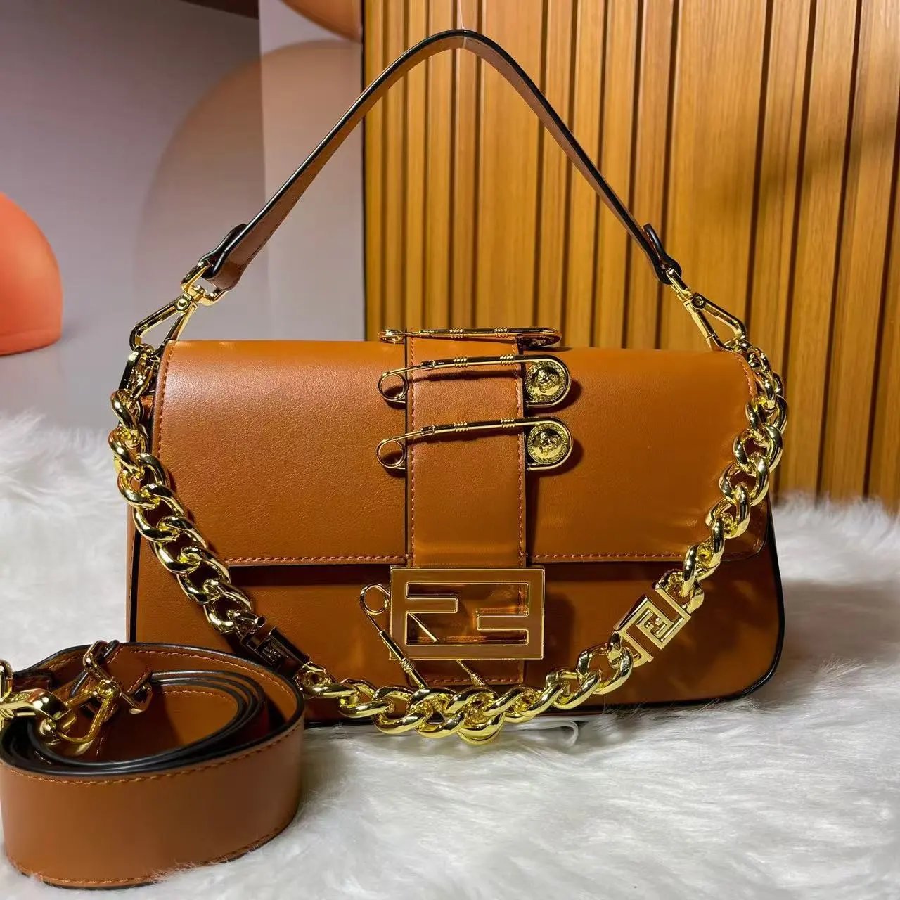 Fendi Baguette Mini Houndstooth Silver Chain Shoulder Bag - 3