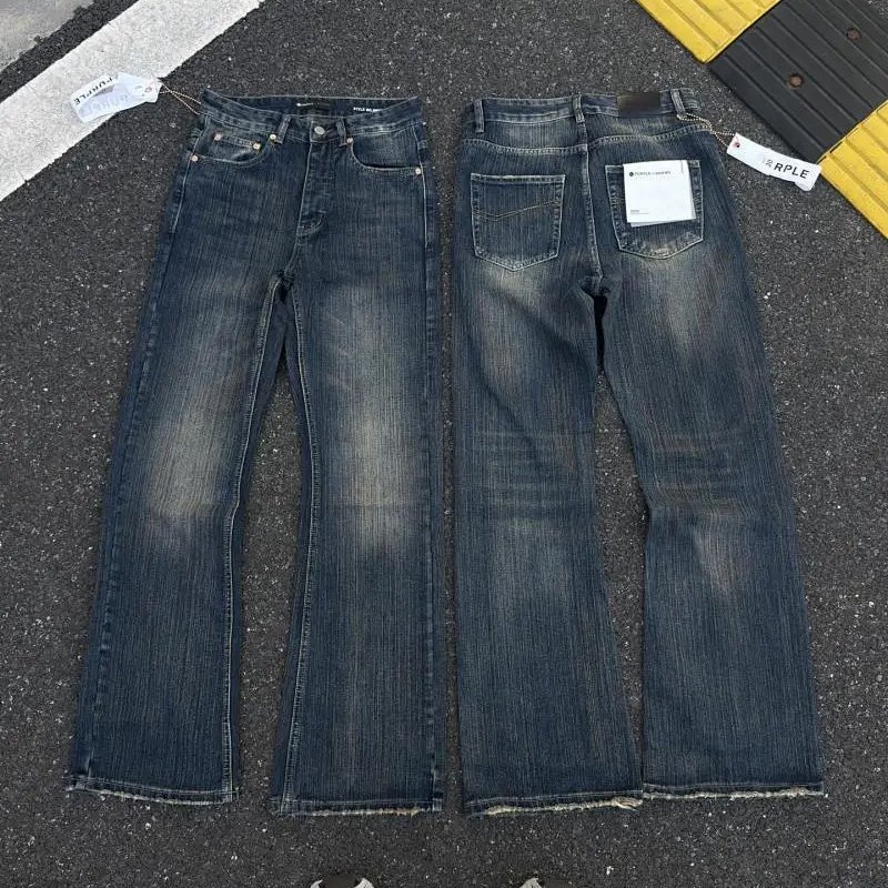 RPLE Flared Distressed Denim Jeans Blue Jeans
