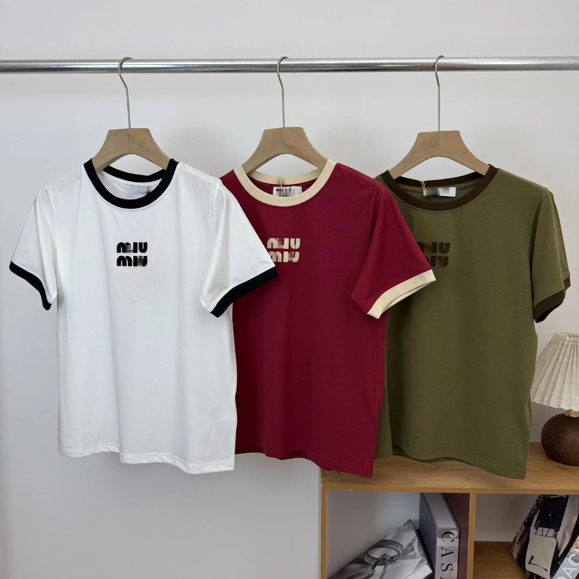 Miu Miu Logo Ringer T-Shirt Burgundy - 3