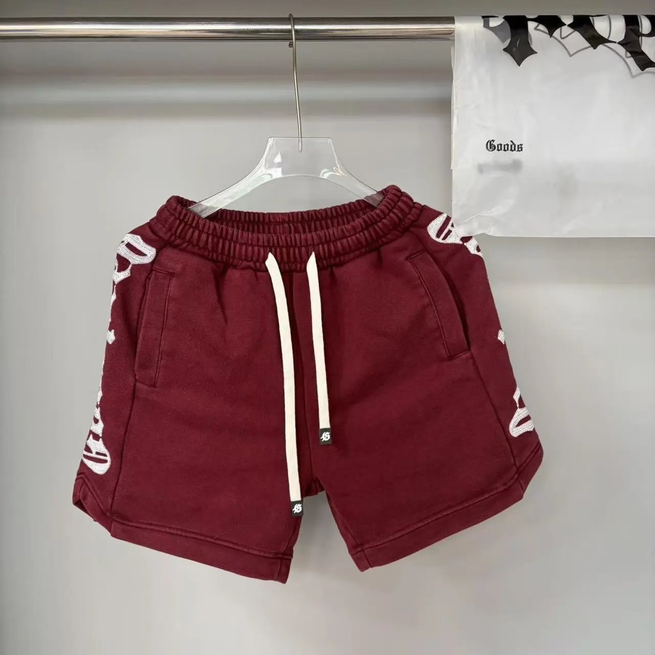 GOOD BRAND Goods Logo-Print Drawstring Waist Shorts Burgundy Shorts - 10