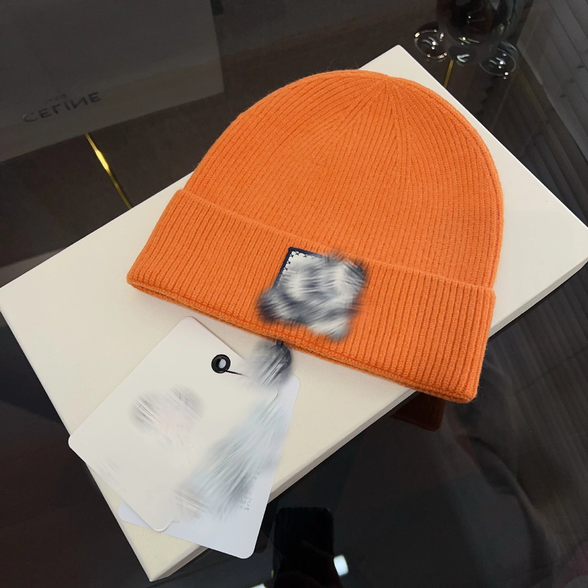 Celine Knit Beanie with Fur Patch Black - 6