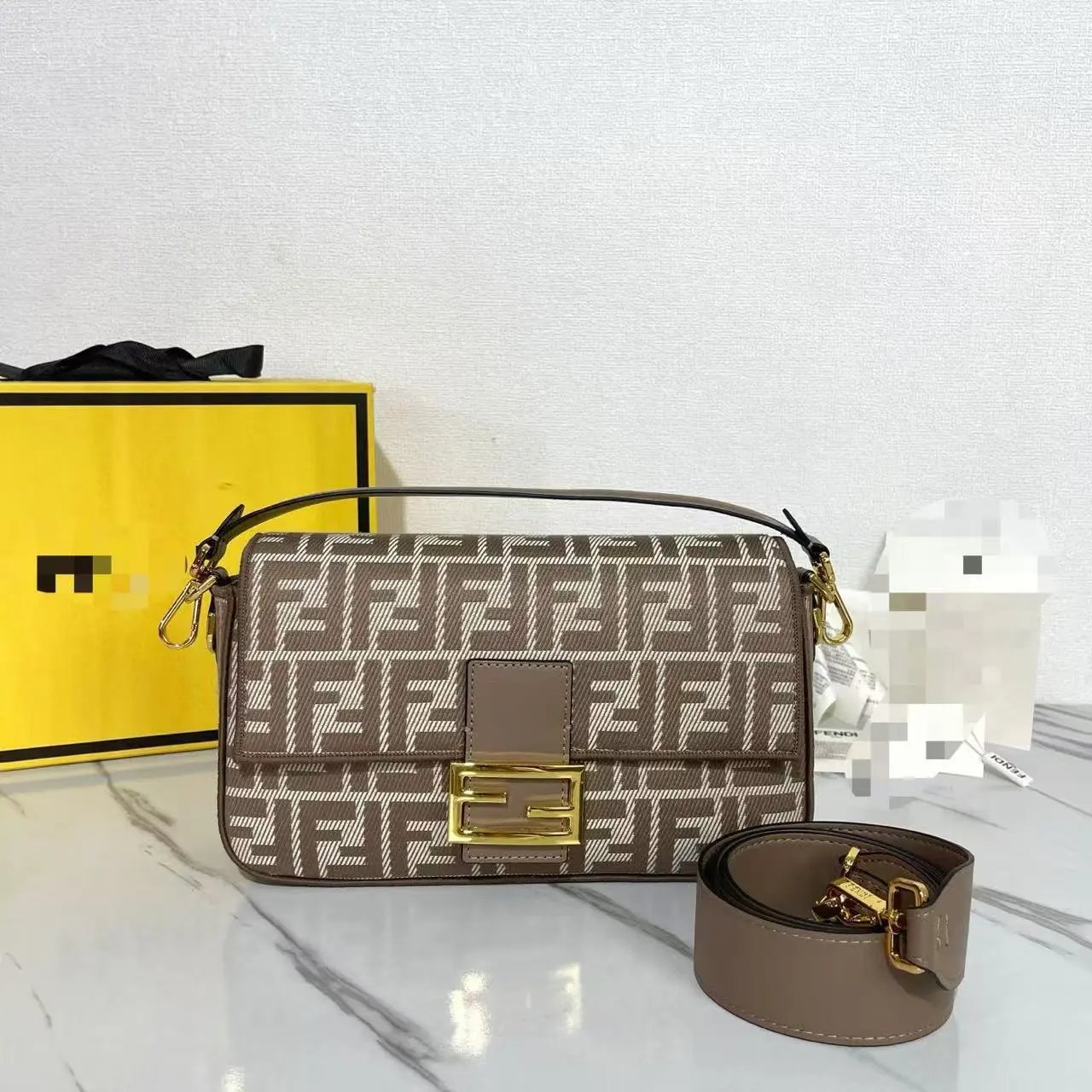 Fendi Baguette FF Logo Orange Canvas Shoulder Bag - 4