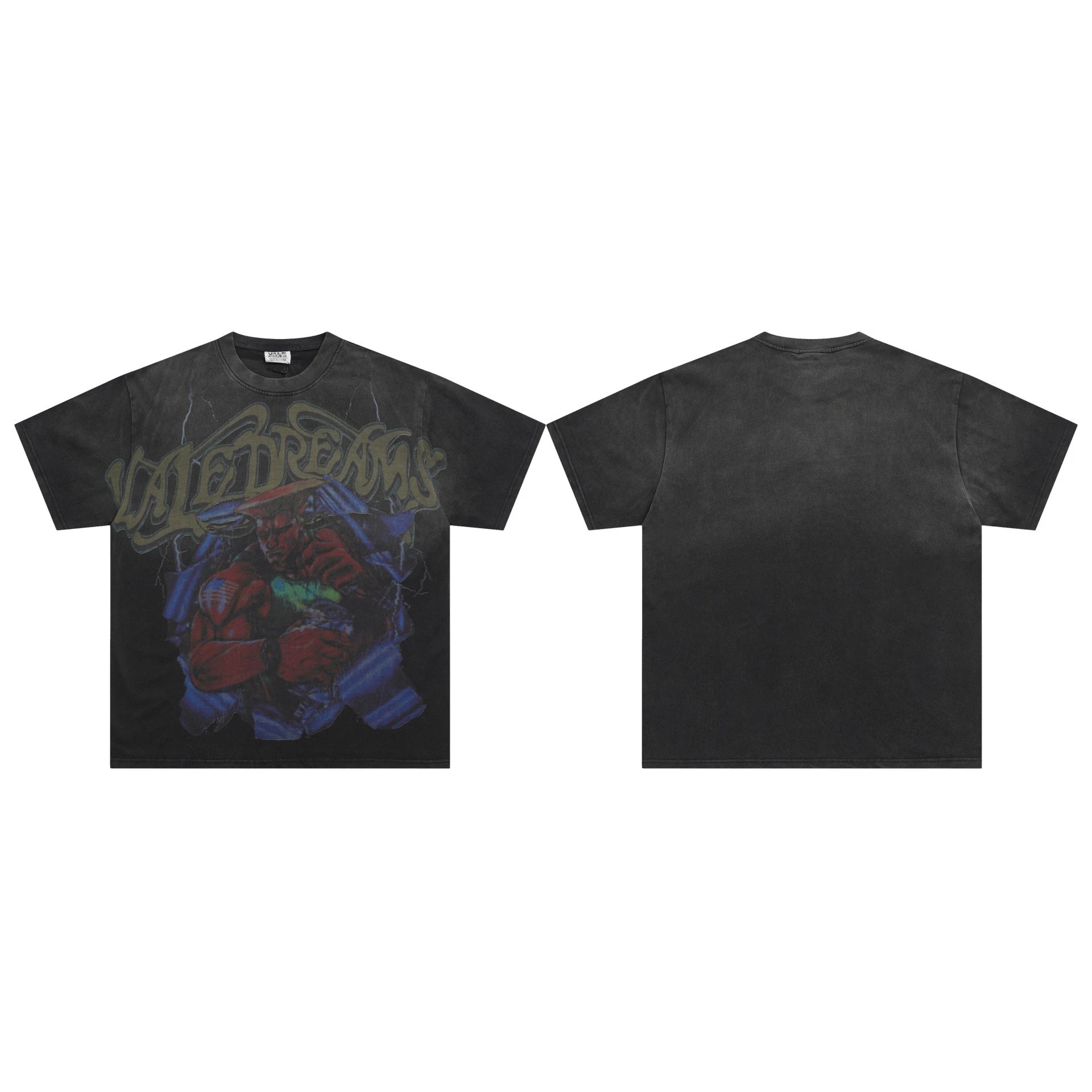 Design Vale Dreams Graphic Print Black Washed T-Shirt T-Shirts - 1