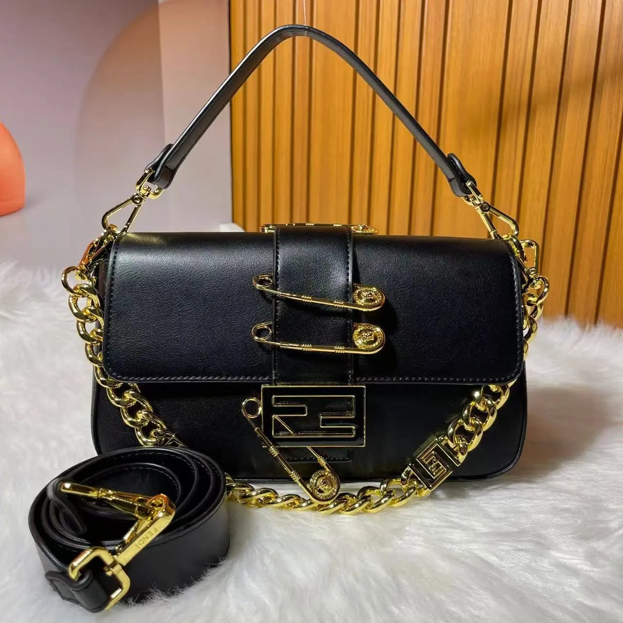 Fendi Baguette Mini Houndstooth Silver Chain Shoulder Bag - 2