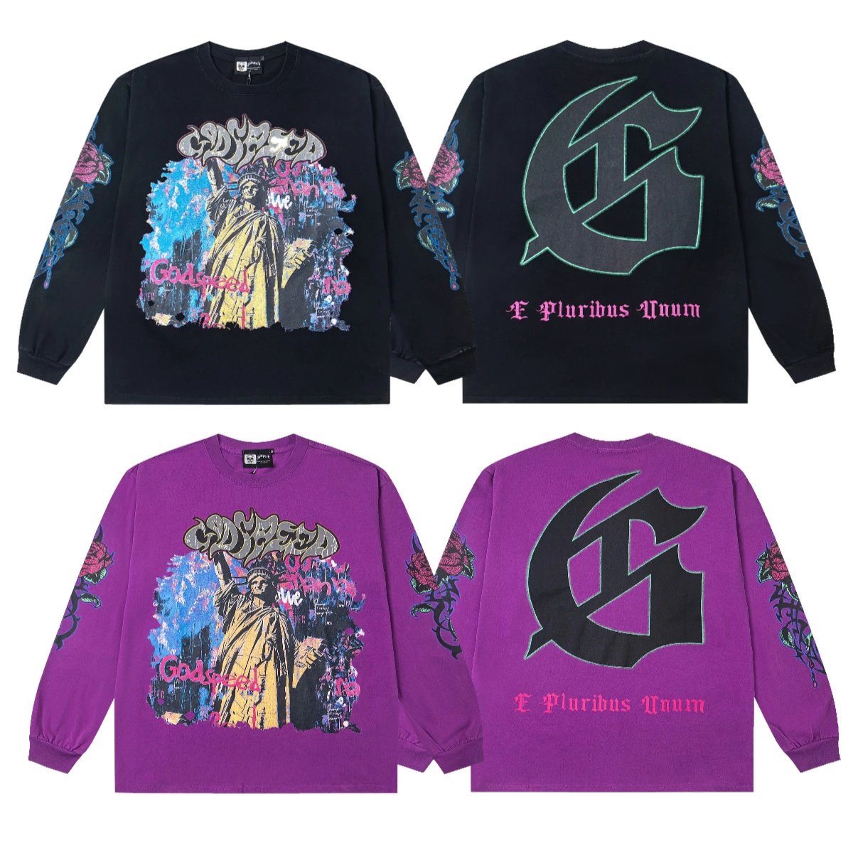 Godspeed Statue of Liberty Graphic Long-Sleeve T-Shirt Black - 8
